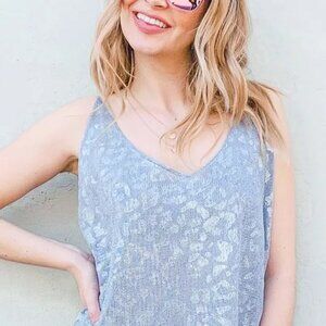 And The Why Leopard Foil Print Sleeveless Sweater Top